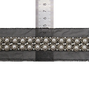 kavatar  wholesale new Handmade Bead lace Embroidered Tulle Trim wedding with Accessories Beads Rhinestones