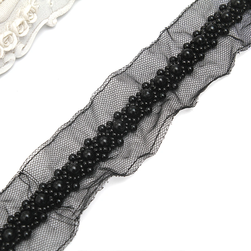 kavatar  wholesale new Handmade Bead lace Embroidered Tulle Trim wedding with Accessories Beads Crystals & Rhinestones