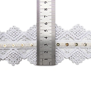 Wholesale sequins Lace Trim Water soluble lace white bridal lace trim Embroidery Sequin Tape For Dress cheap