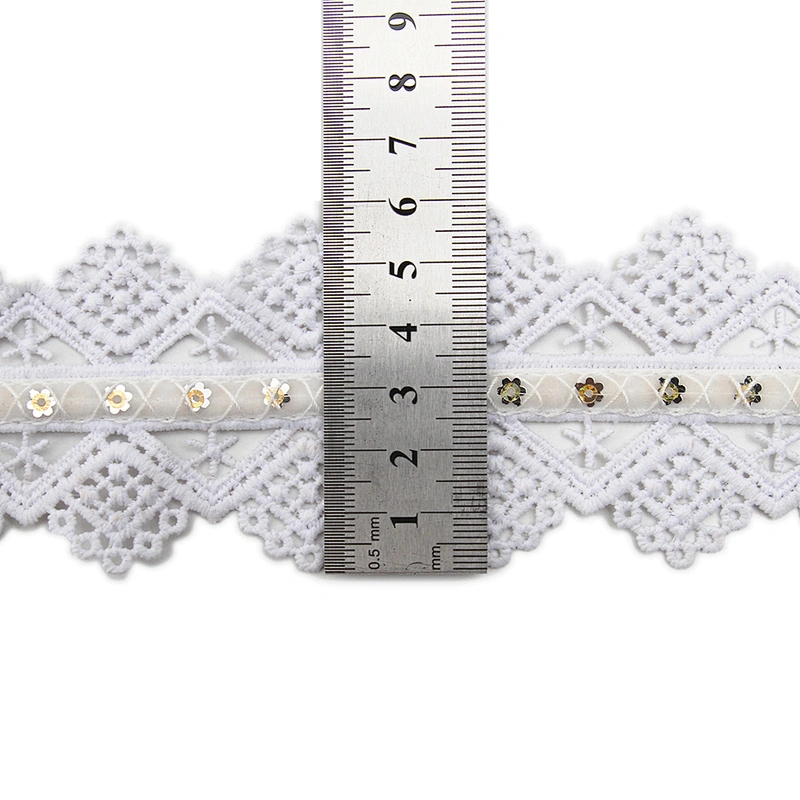 Wholesale sequins Lace Trim Water soluble lace white bridal lace trim Embroidery Sequin Tape For Dress cheap