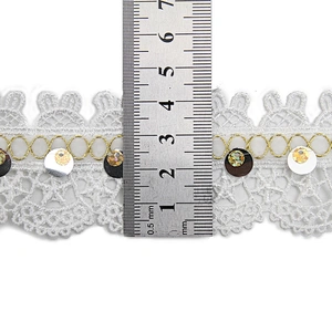 Wholesale sequins Lace Trim Water soluble lace white bridal lace trim Embroidery Sequin Tape For Dress cheap