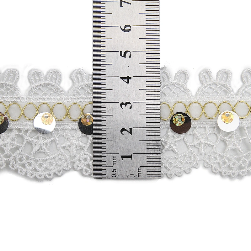 Wholesale sequins Lace Trim Water soluble lace white bridal lace trim Embroidery Sequin Tape For Dress cheap