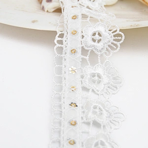 Wholesale sequins Lace Trim Water soluble lace white bridal lace trim Embroidery Sequin Tape For Dress cheap