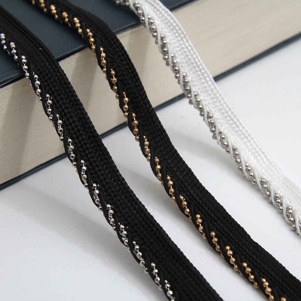 Wholesale Chain lace trim beaded 0.8 cm Sew-On lace trim Ribbons Lace trimmings for clothes  Accessories Polyester  Cotton