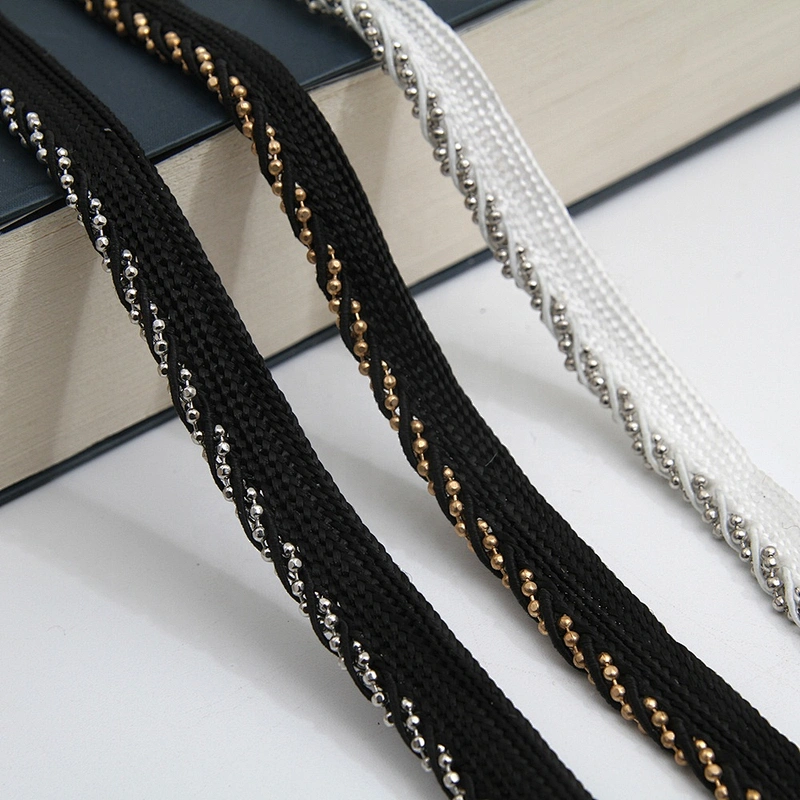 Wholesale Chain lace trim beaded 0.8 cm Sew-On lace trim Ribbons Lace trimmings for clothes  Accessories Polyester  Cotton