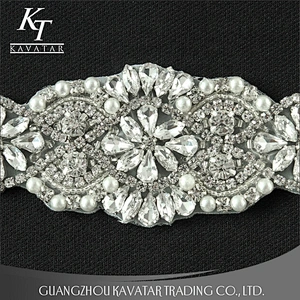 Kavatar Custom Design Embroidered Wedding Beaded Rhinestone Applique Patches