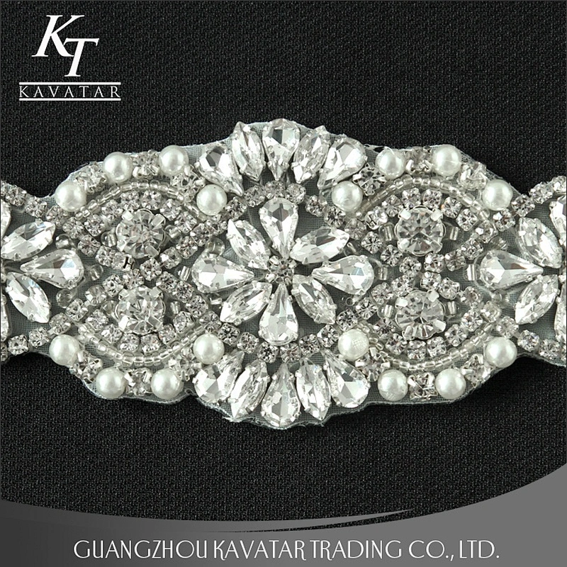 Kavatar Custom Design Embroidered Wedding Beaded Rhinestone Applique Patches