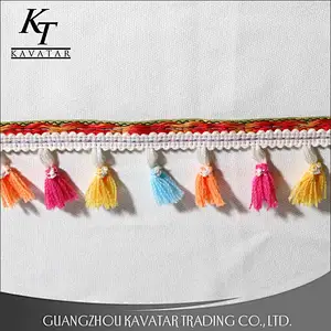 Kavatar New Style Fancy Colorful Curtain Tassel pompom Trim