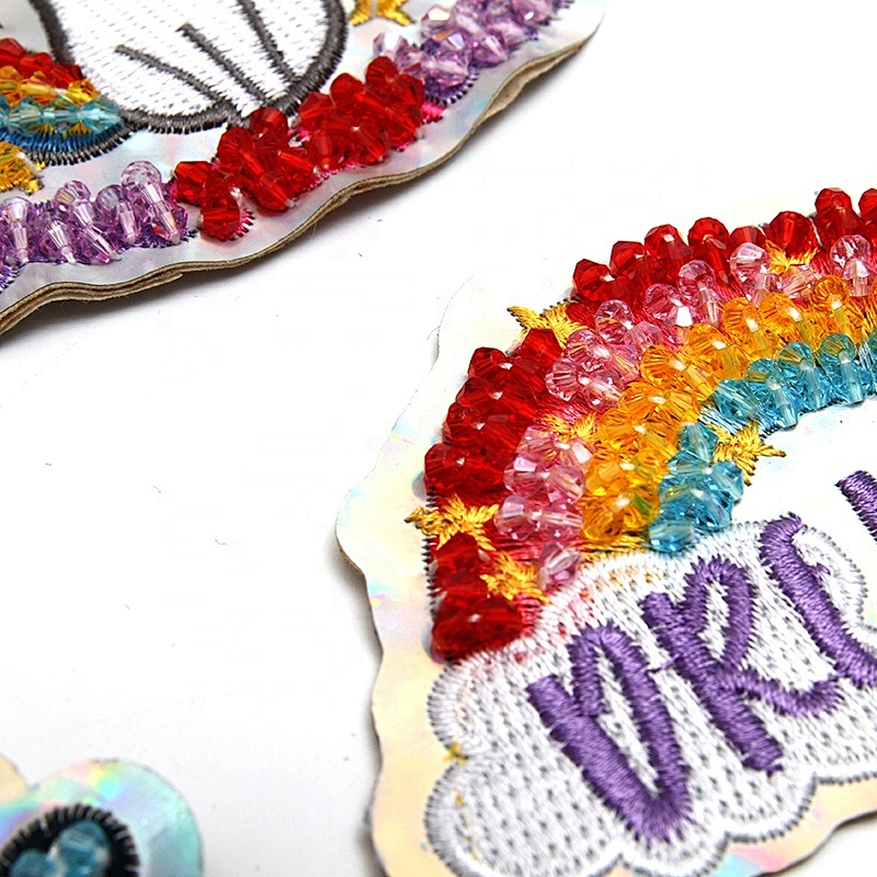 Christmas Cherry Flower Decorative Sew on Rhinestone Beaded Patches Wholesale patches for clothing