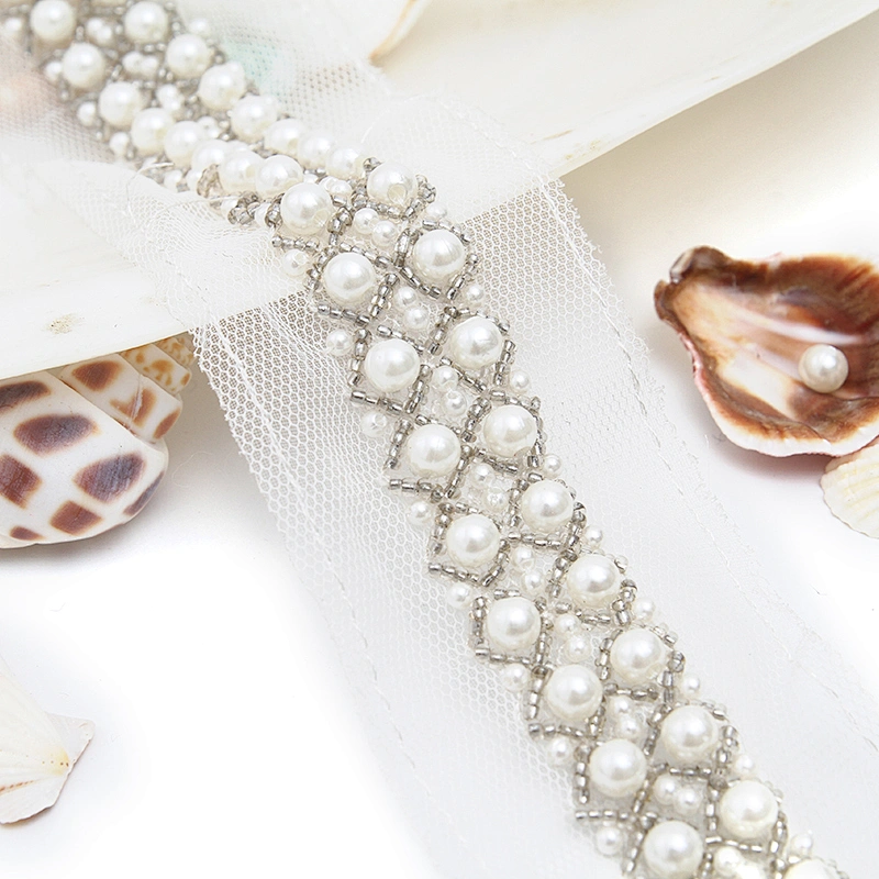 kavatar  wholesale new Handmade Bead lace Embroidered Tulle Trim wedding with Accessories Beads Crystals & Rhinestones