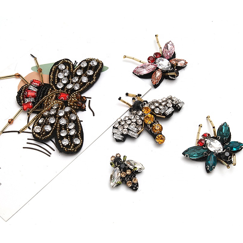 Christmas Cherry Flower Decorative Sew on Rhinestone Beaded Patches Wholesale patches for clothing