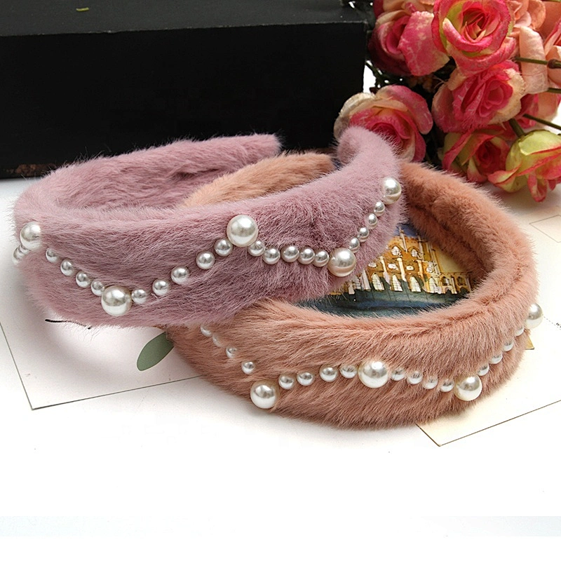 Factory sells colorful hair plush tie elastic creative fluffy fashion hair hoop birthday hairband Cute headband fur headband