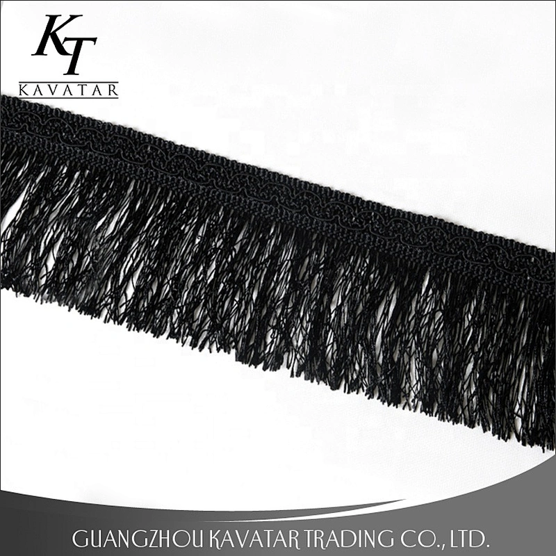 Kavatar Black Tassel Fringe 100% Polyester Lace Trim For Clothes
