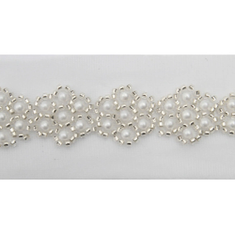 Wholesale Embroidery beaded lace trim 4.7 cm Mesh fabric lace trims beautiful White Accessories for dress 3D wedding Designer