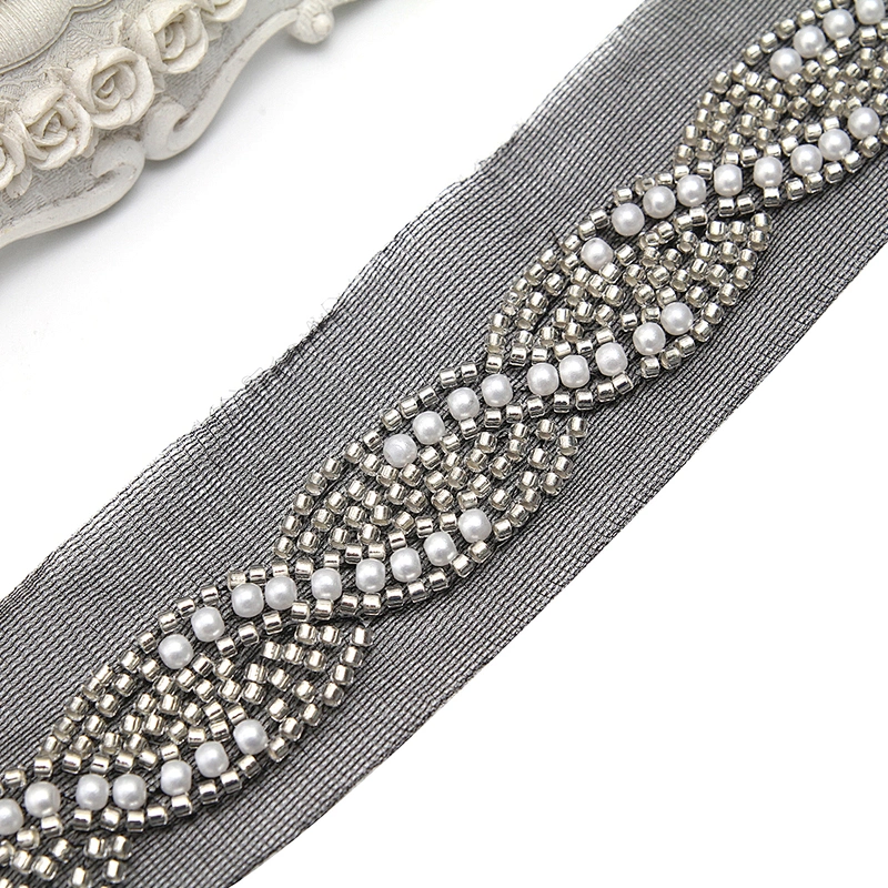 Wholesale Embroidery beaded lace trim 4.6 cm Mesh fabric lace trims beautiful Accessories for dress 3D wedding Designer