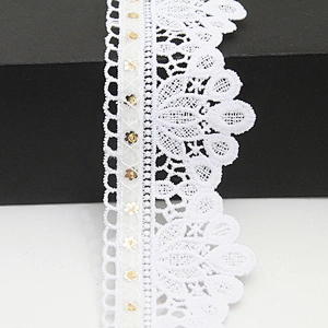 Wholesale sequins Lace Trim Water soluble lace white bridal lace trim Embroidery Sequin Tape For Dress cheap