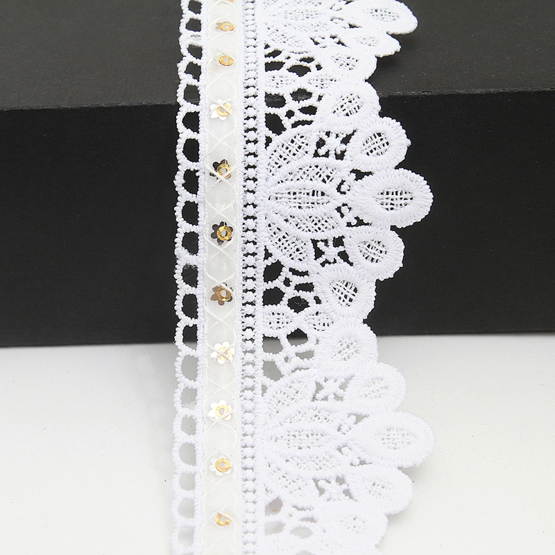 Wholesale sequins Lace Trim Water soluble lace white bridal lace trim Embroidery Sequin Tape For Dress cheap