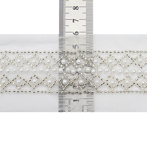 Wholesale Embroidery beaded lace trim 5.8 cm Mesh fabric lace trims beautiful White Accessories for dress 3D wedding Designer