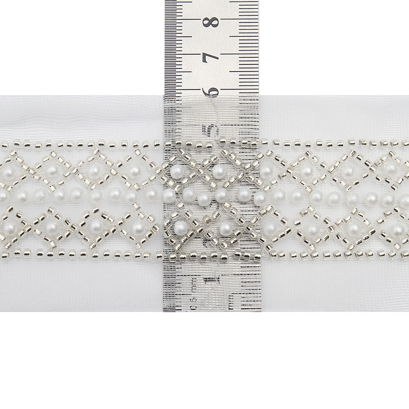 Wholesale Embroidery beaded lace trim 5.8 cm Mesh fabric lace trims beautiful White Accessories for dress 3D wedding Designer