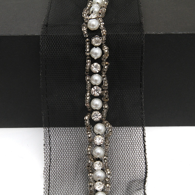 kavatar  wholesale new Handmade Bead lace Embroidered Tulle Trim wedding with Accessories Beads Rhinestones