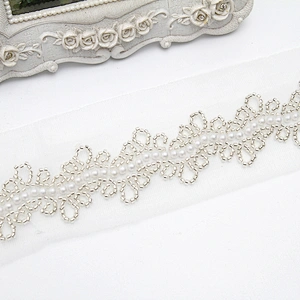 Wholesale Embroidery beaded lace trim 6.5 cm Mesh fabric lace trims beautiful White Accessories for dress 3D wedding Designer