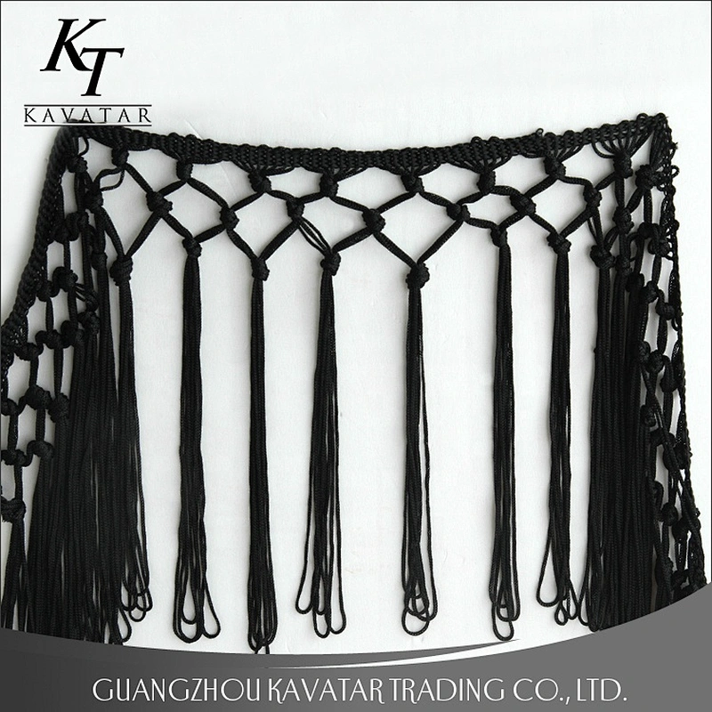 Kavatar Fashion Long Black Tassels Fringes Trim For Garment Decoration
