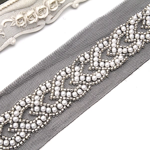 Wholesale Embroidery beaded lace trim 5.2 cm Mesh fabric lace trims beautiful Accessories for dress 3D wedding Designer