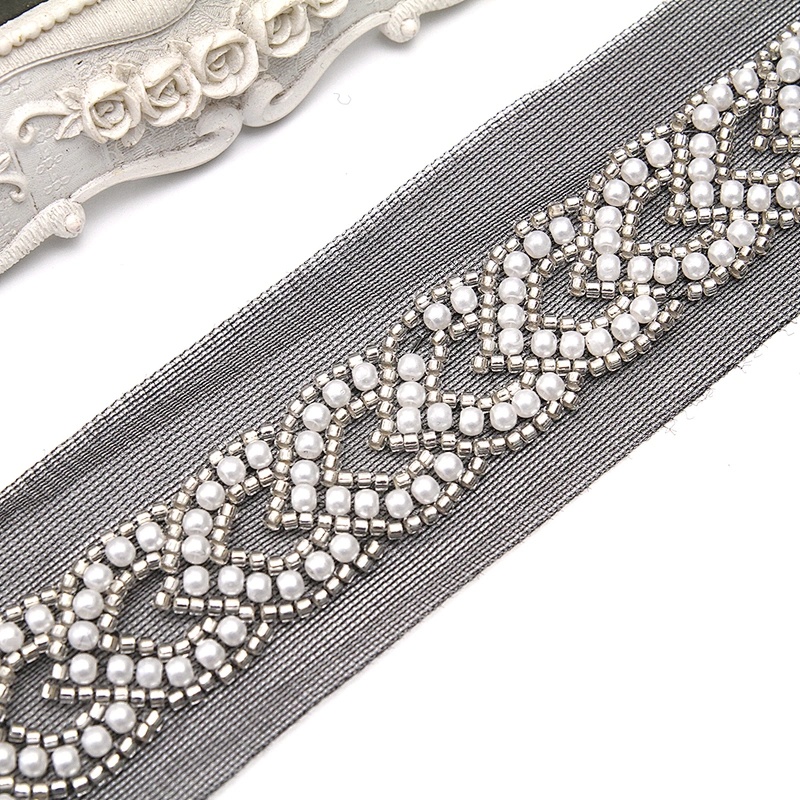 Wholesale Embroidery beaded lace trim 5.2 cm Mesh fabric lace trims beautiful Accessories for dress 3D wedding Designer