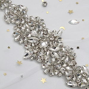 wholesale bling rhinestone trim Accessories  Sew on Hot-fix bodice applique white wedding dress Crystal belt for Bridal Dress