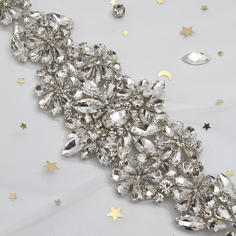 wholesale bling rhinestone trim Accessories  Sew on Hot-fix bodice applique white wedding dress Crystal belt for Bridal Dress