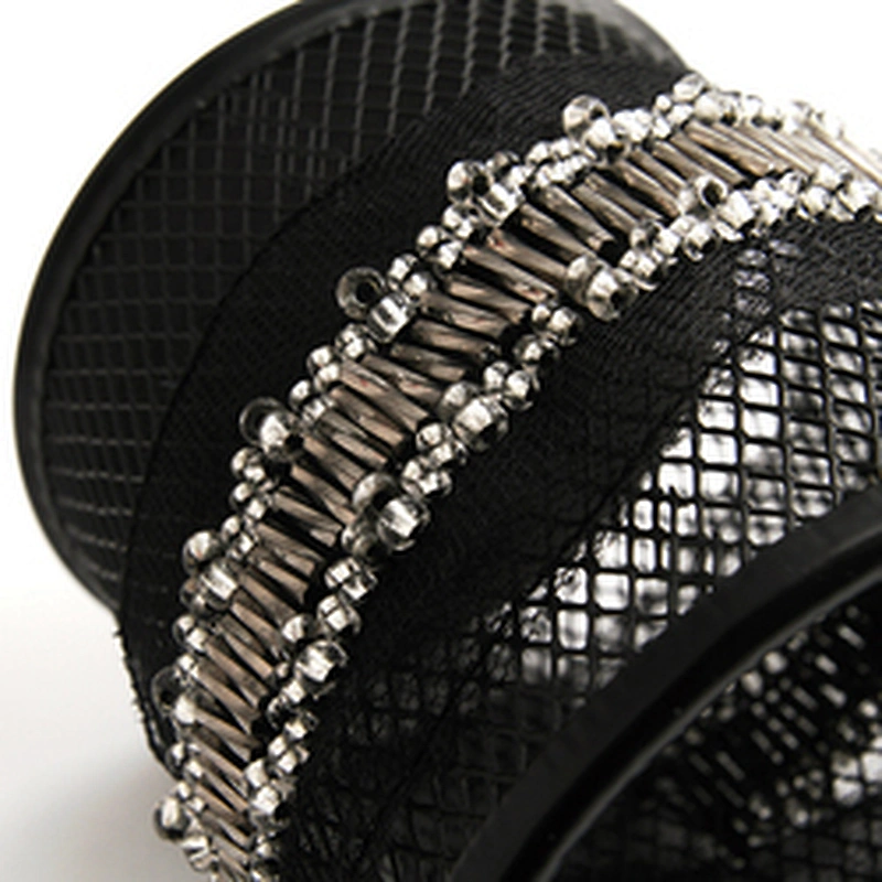 Fancy lace trim customize color glass tube lace beaded rhinestone lace trim