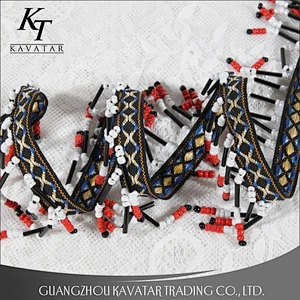 Ethnic Style Beaded Pendant Tassels Fringe Jacquard Long Tassels for Clothing