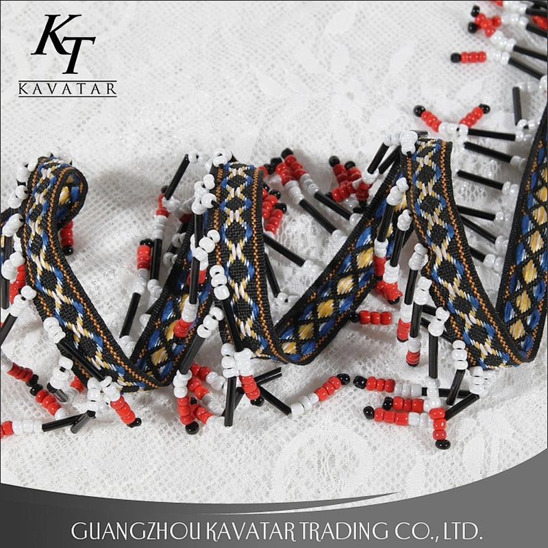 Ethnic Style Beaded Pendant Tassels Fringe Jacquard Long Tassels for Clothing