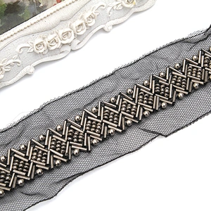 kavatar  wholesale new Handmade Bead lace Embroidered Tulle Trim wedding with Accessories Beads Rhinestones
