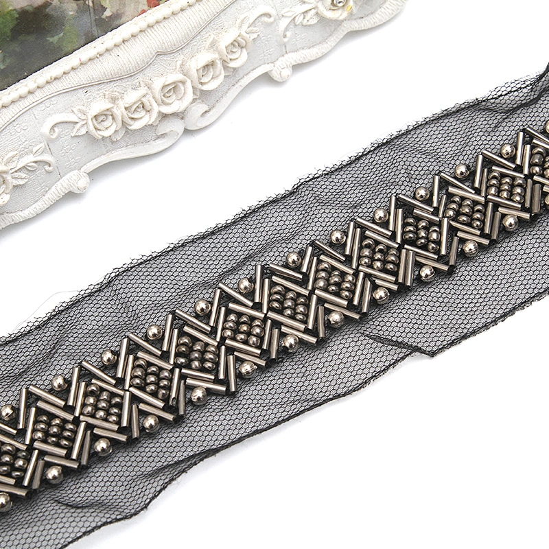 kavatar  wholesale new Handmade Bead lace Embroidered Tulle Trim wedding with Accessories Beads Rhinestones