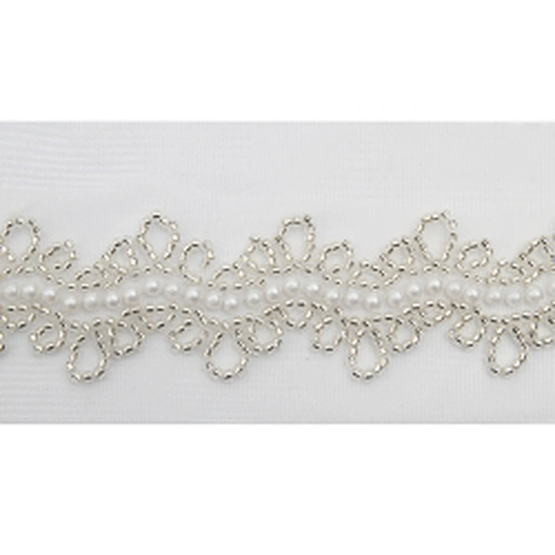 Wholesale Embroidery beaded lace trim 6.5 cm Mesh fabric lace trims beautiful White Accessories for dress 3D wedding Designer