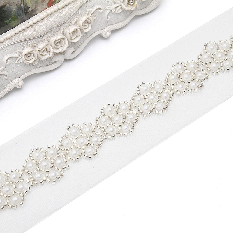 Wholesale Embroidery beaded lace trim 4.7 cm Mesh fabric lace trims beautiful White Accessories for dress 3D wedding Designer