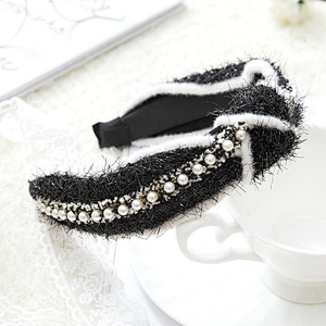 wholesale custom black and white hair accessories fashion headband girl party bead hairband headband manufacturer