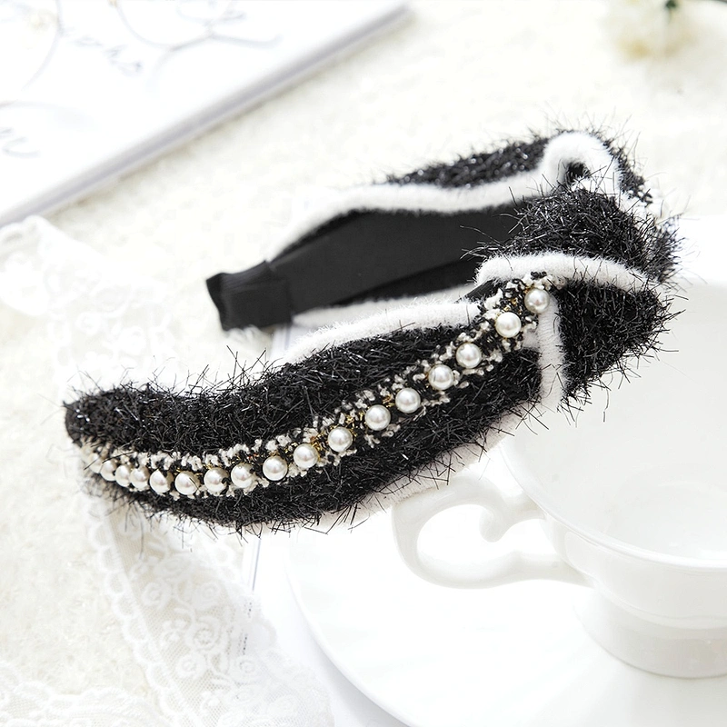 wholesale custom black and white hair accessories fashion headband girl party bead hairband headband manufacturer
