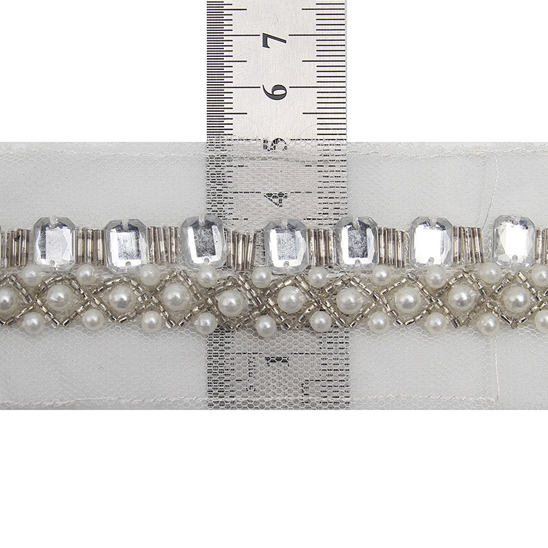 kavatar  wholesale new Handmade Bead lace Embroidered Tulle Trim wedding with Accessories Beads Crystals & Rhinestones