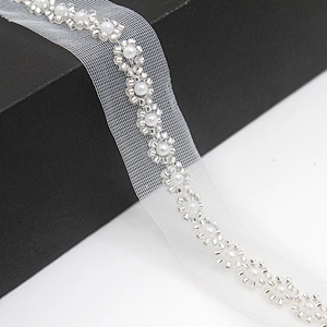 Wholesale Embroidery beaded lace trim 2.6 cm Mesh fabric lace trims beautiful White Accessories for dress 3D wedding Designer