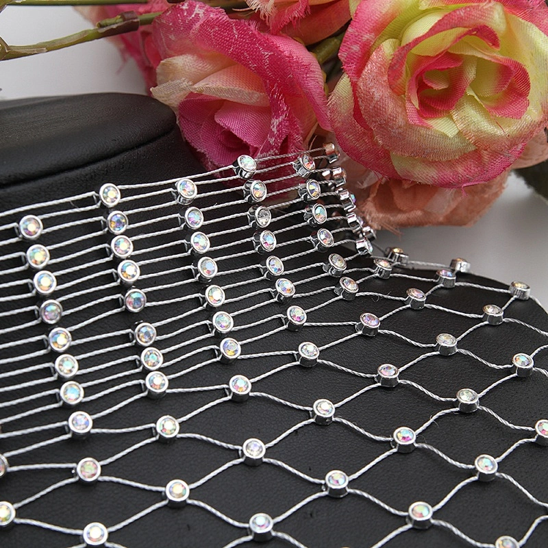 wholesale diamond dress design mesh rhinestone ribbon Fabric