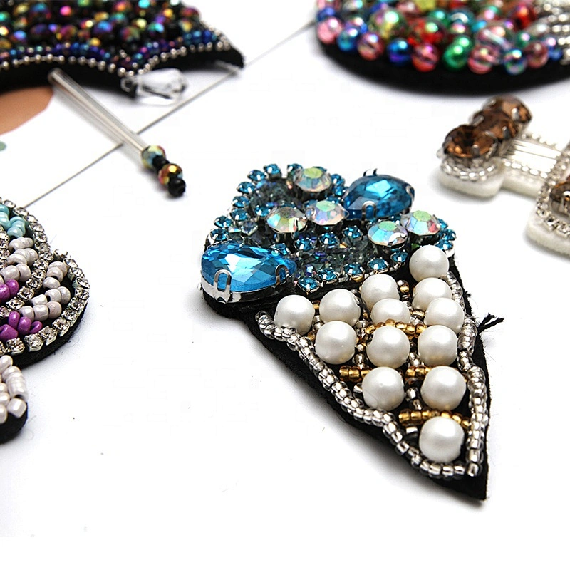 Christmas Cherry Flower Decorative Sew on Rhinestone Beaded Patches Wholesale patches for clothing
