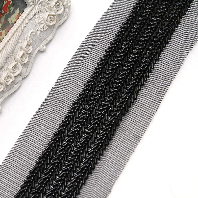 Wholesale Embroidery beaded lace trim 7.8 cm Mesh fabric lace trims beautiful Accessories for dress 3D wedding Designer