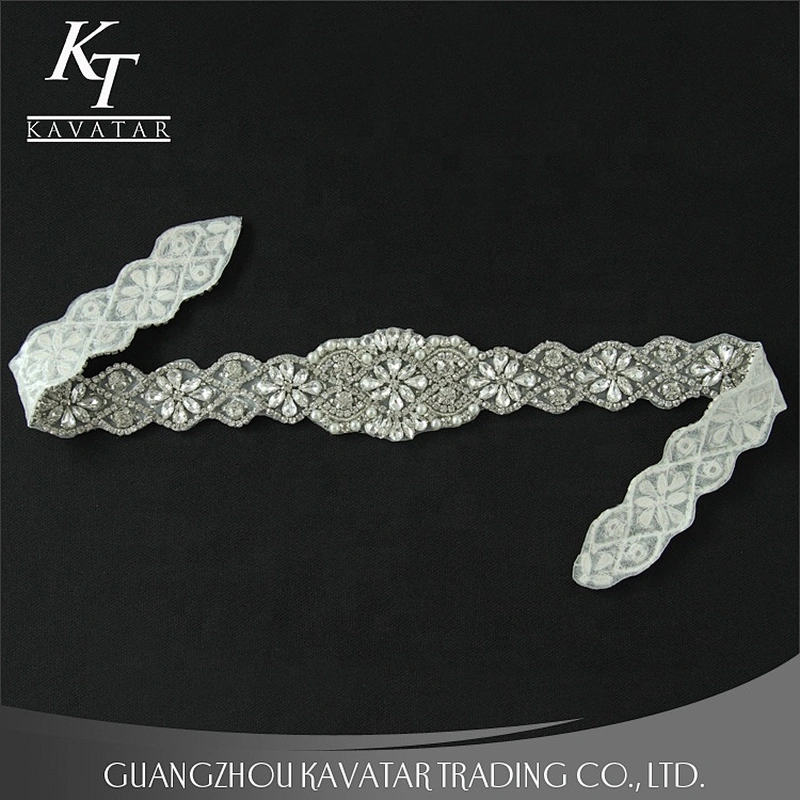 Kavatar Custom Design Embroidered Wedding Beaded Rhinestone Applique Patches