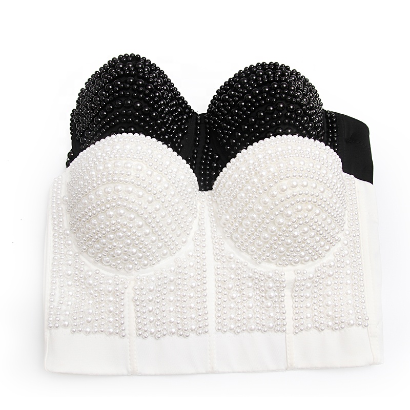 High corset crop top sexy black women's handmade rhinestone diamond sexy underwear fashion sexy underwear