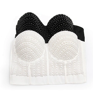 High corset crop top sexy black women's handmade rhinestone diamond sexy underwear fashion sexy underwear