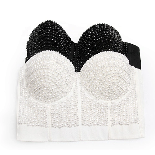 High corset crop top sexy black women's handmade rhinestone diamond sexy underwear fashion sexy underwear