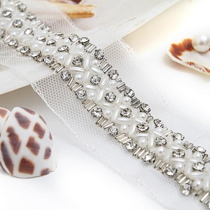 kavatar  wholesale new Handmade Bead lace Embroidered Tulle Trim wedding with Accessories Beads Rhinestones