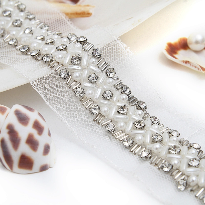 kavatar  wholesale new Handmade Bead lace Embroidered Tulle Trim wedding with Accessories Beads Rhinestones